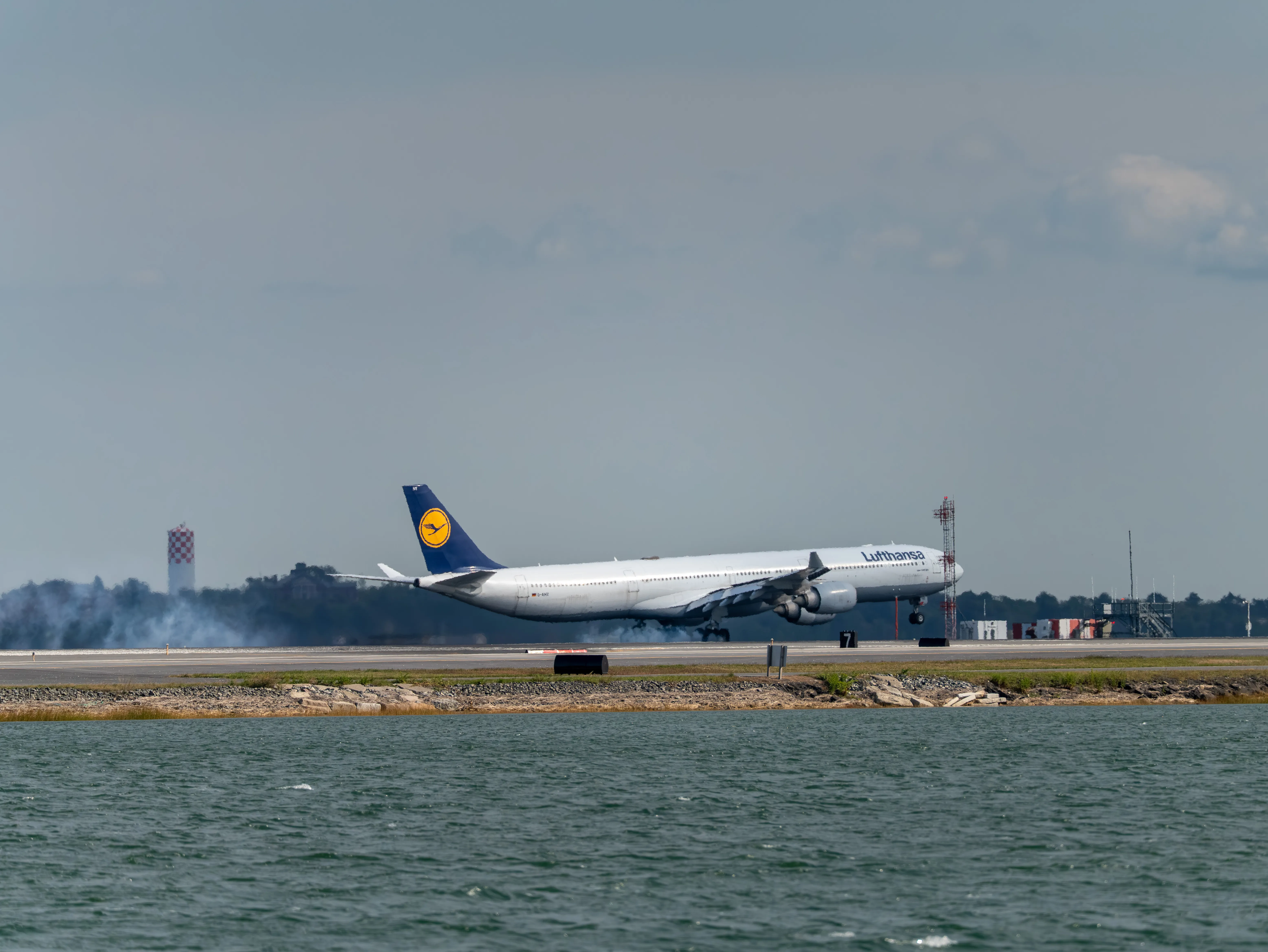 Lufthansa Airbus A340-600 (registration number D-AIHX) is porpoising on landing