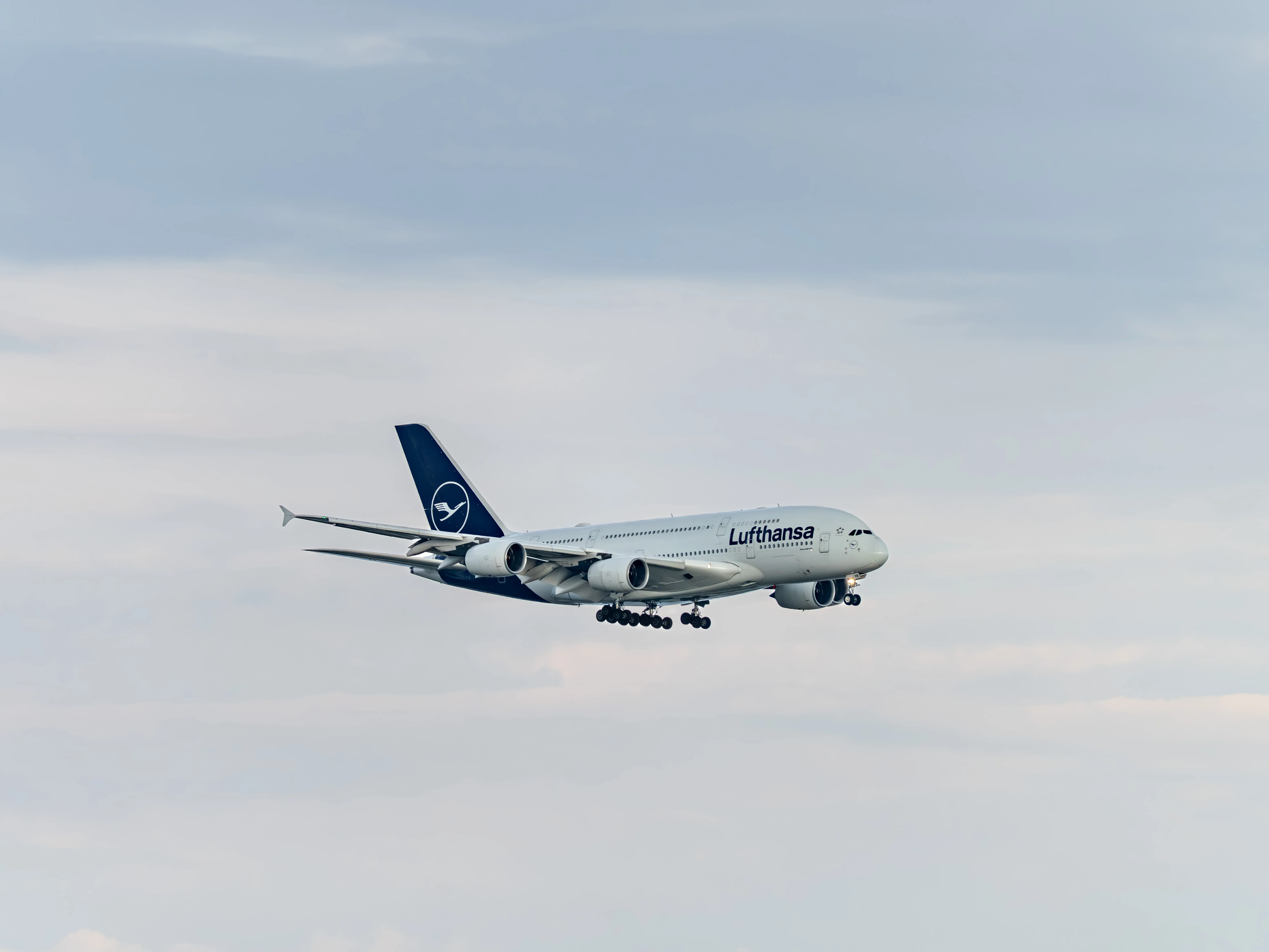 Lufthansa Airbus A380-841 (registration number D-AIMB) approaching to the runway 22L