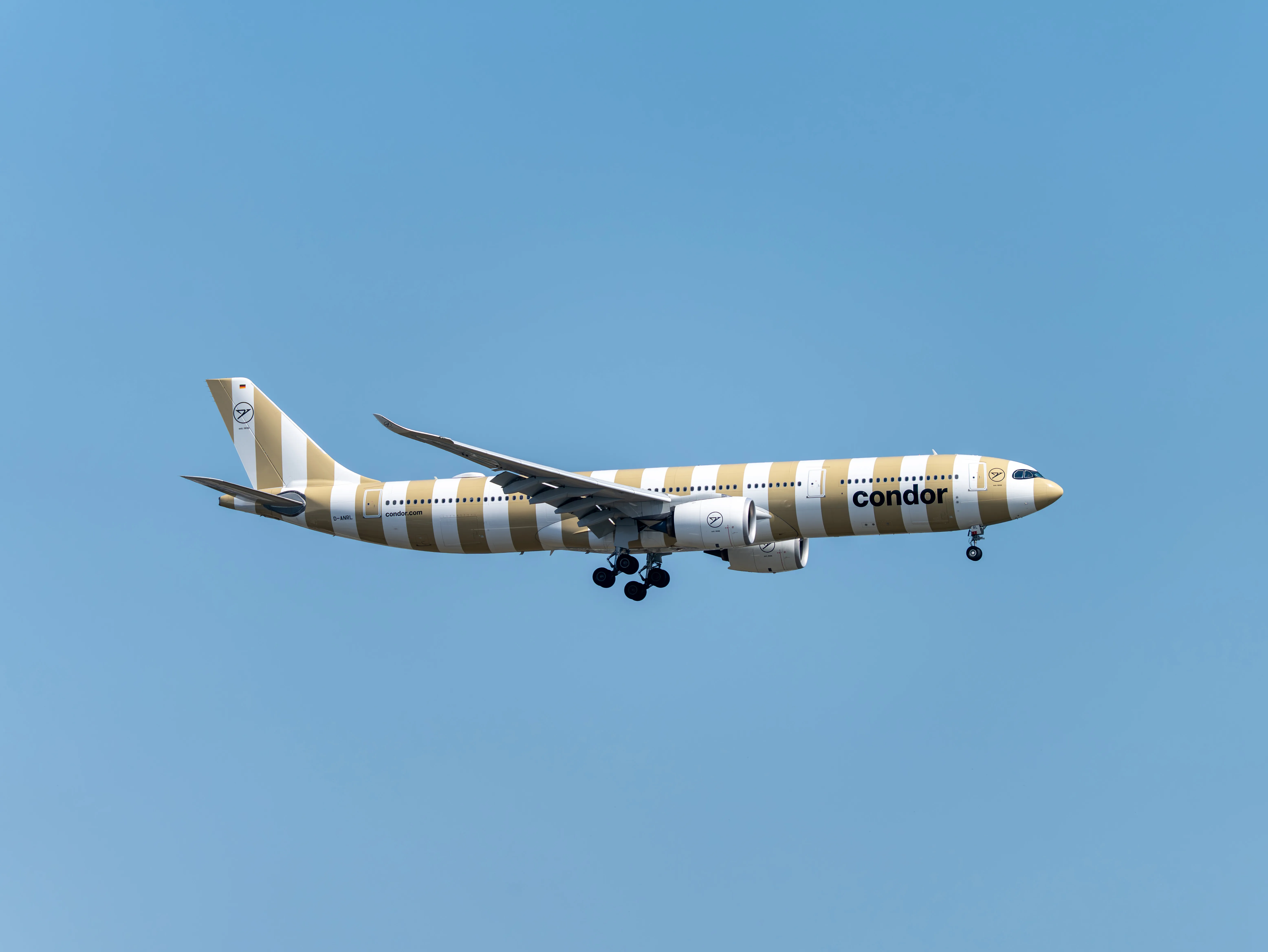 Condor Airbus A330-941 (registration number D-ANRL) making final approach for runway 22L