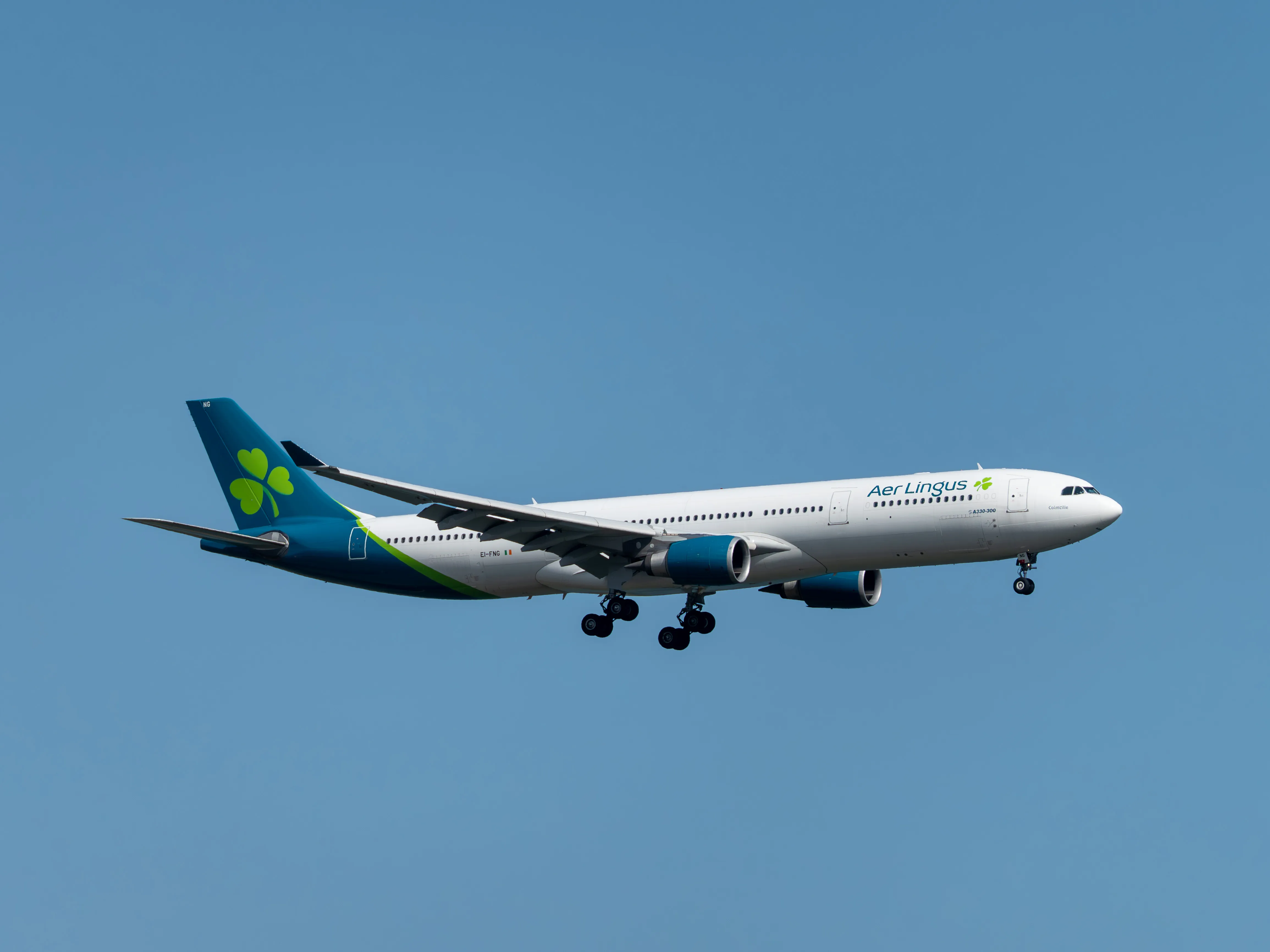 Aer Lingus Airbus A330-302 (registration number EI-FNG) making final approach to the runway 22L