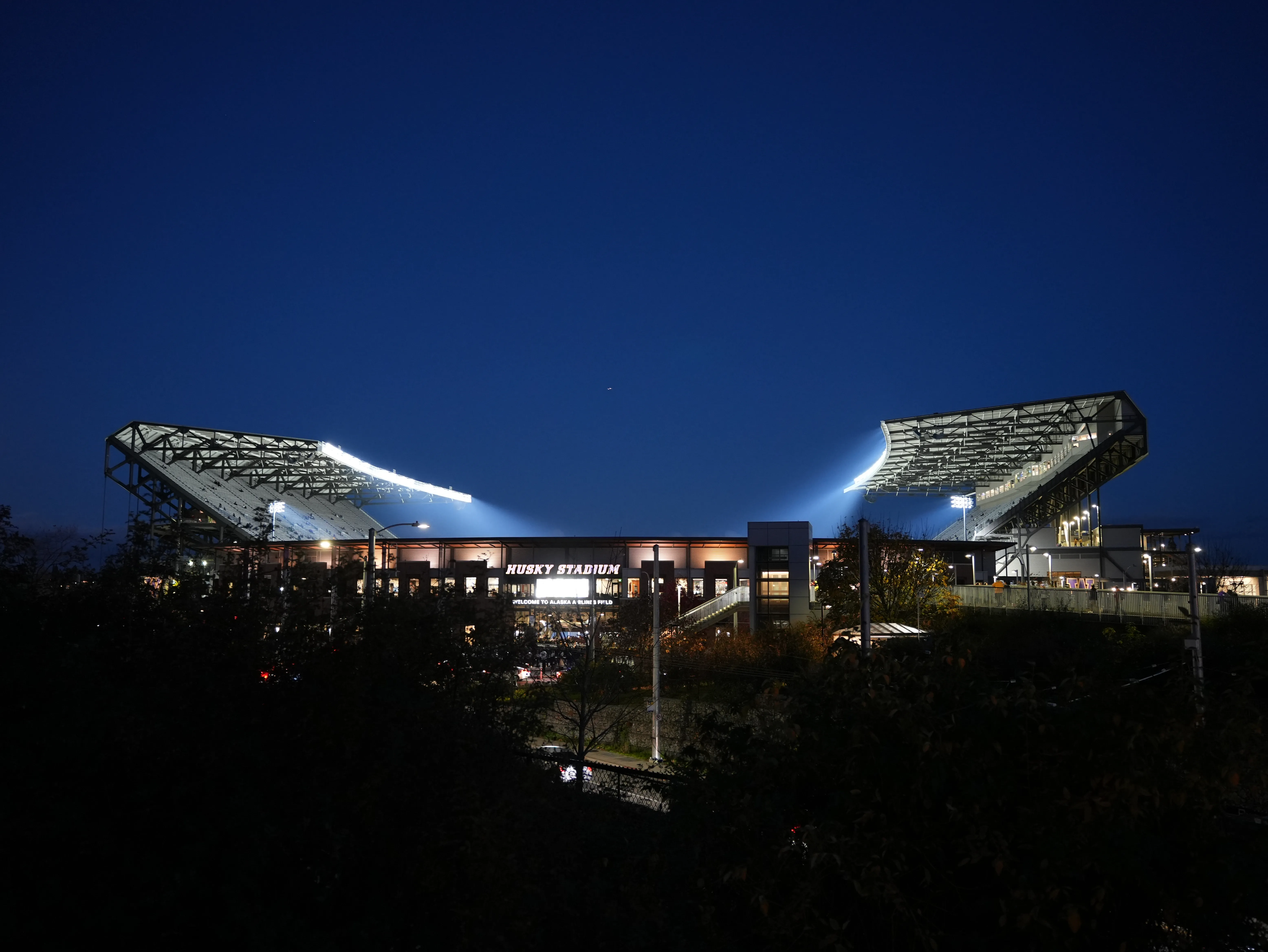 Night sight of the Husky Stadium before a game with UCLA at the University of Washington