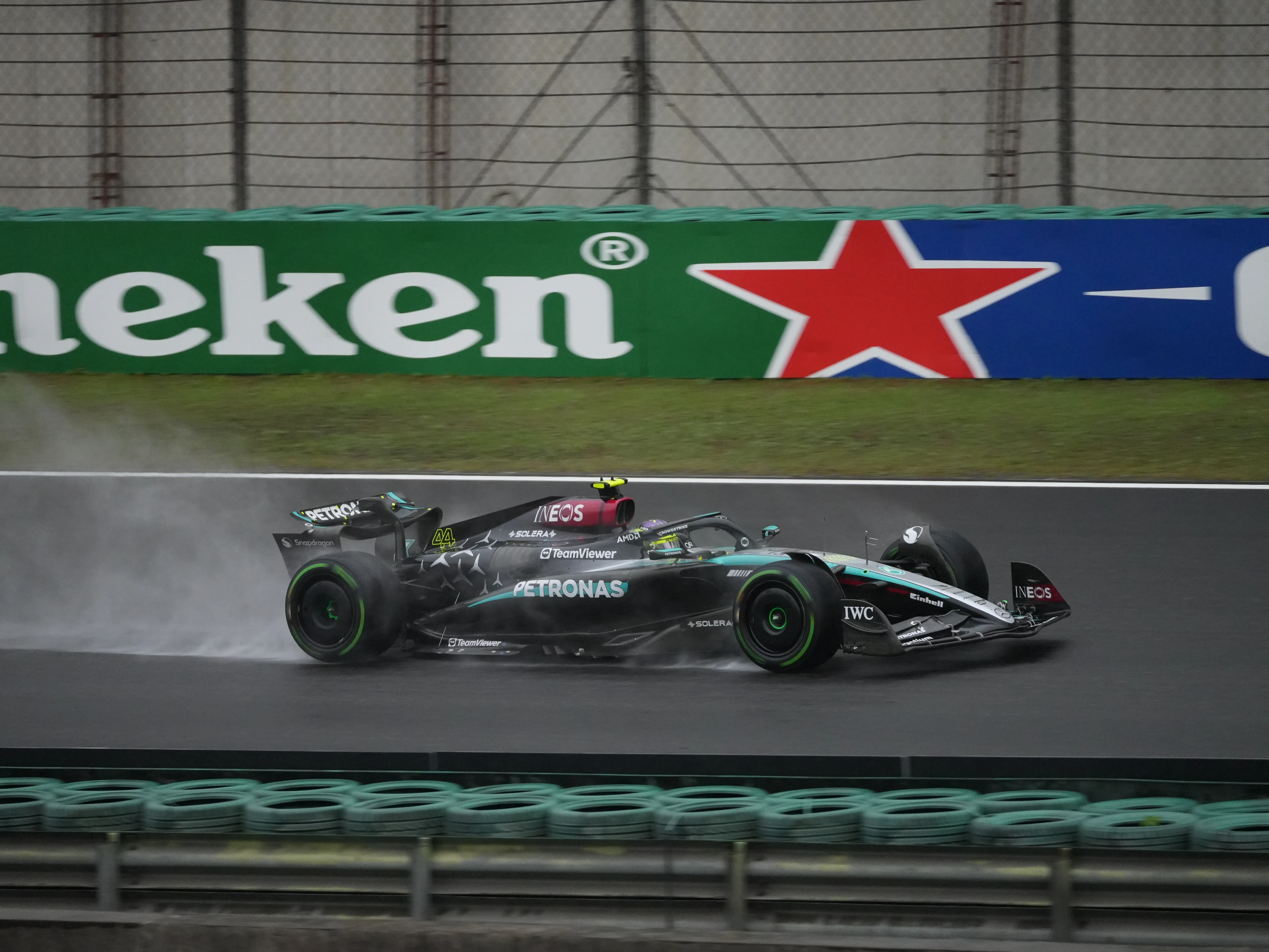 Lewis Hamilton in Mercedes-AMG F1 W15 at the 2024 Chinese Grand Prix, qualified as pole in Spirit Shootout